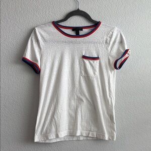 White T-Shirt with Red and Blue Trim